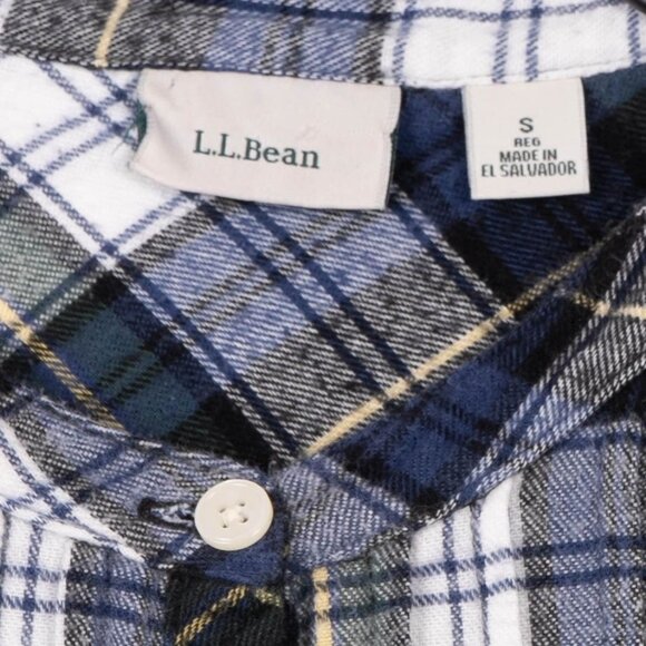L.L.Bean Flannel Nightgown S Womens Plaid Long Buttons Blue White Green Cotton - Picture 5 of 6